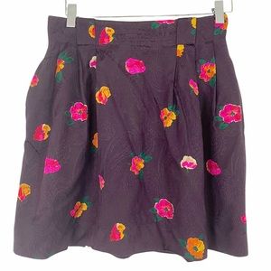 Emanuel UNGARO Plum Pink Orange Damask Bright Multicolor Floral Mini Skirt